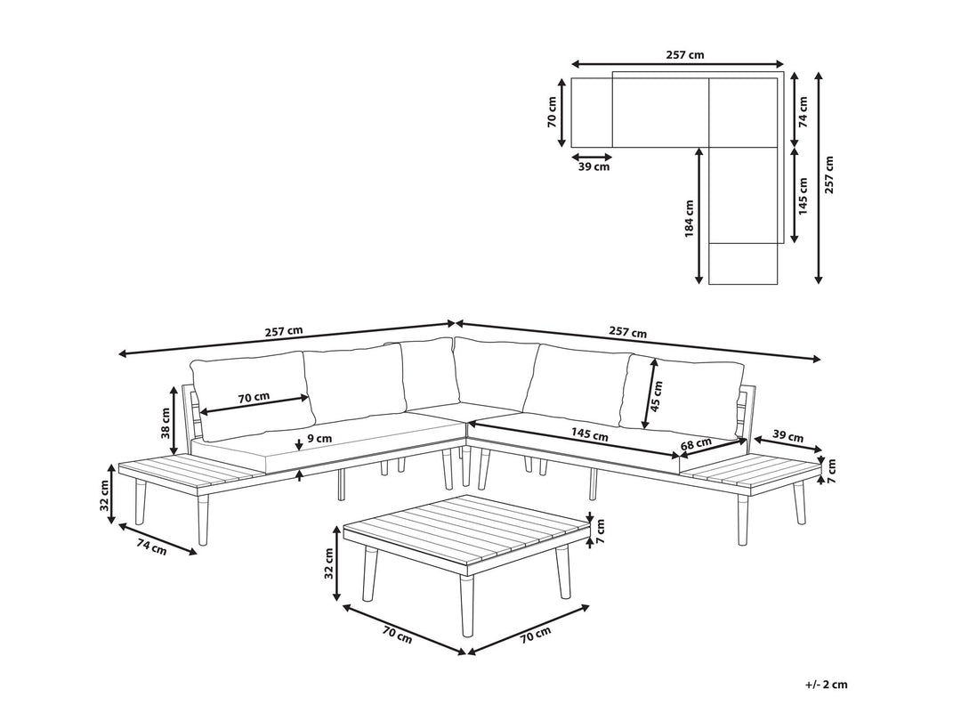 Corato Garden Corner Sofa with Table 5 Seater Acacia Wood Off-White