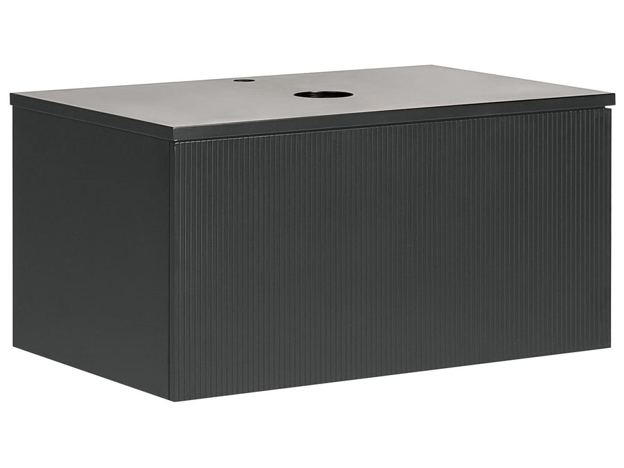 Rectangular black metal box with a gray top on a white background