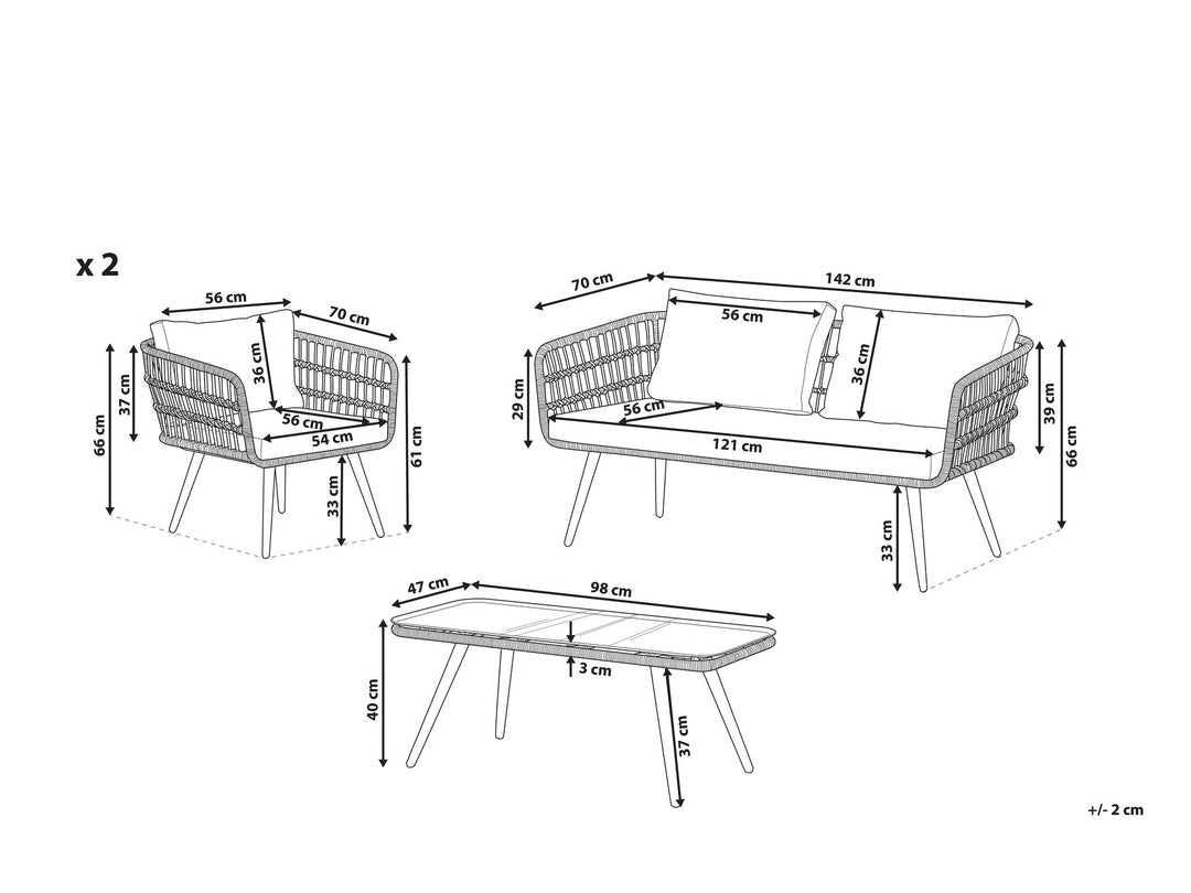 Fobello Garden Lounge Set with Table 4 Seater PE Rattan Beige