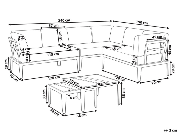 Rima III Garden Corner Sofa with Table 6 Seater Left Hand Modular Metal Beige