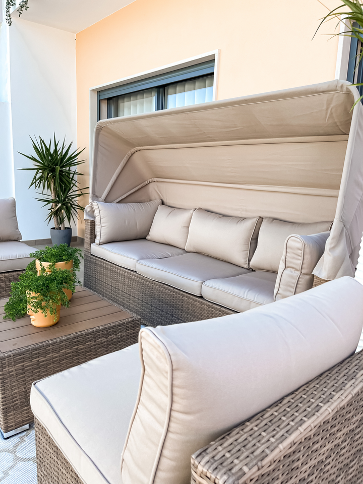 Coccolia Garden Lounge Set with Table 5 Seater Modular PE Rattan Beige