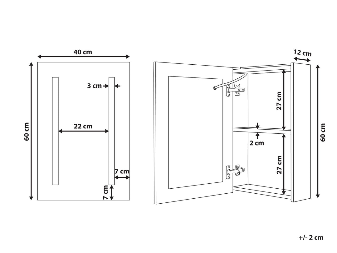 Bathroom Wall Mounted Mirror Cabinet LED 40 cm 60 cm Black Cameron