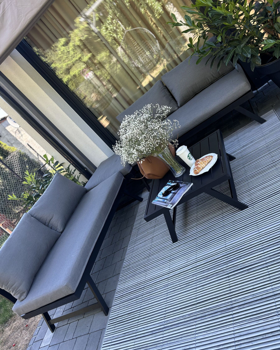 Coccorino Garden Corner Sofa with Table 5 Seater Metal Grey