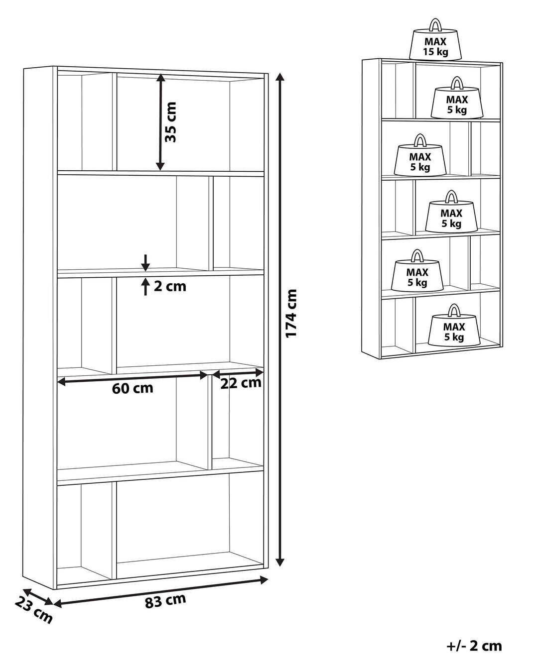 Mark 5 Tier Bookcase 174 cm Dark Brown Orilla