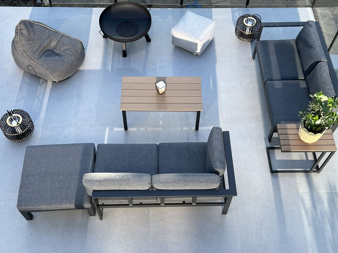 Messina Garden Corner Sofa with Table 5 Seater Left Hand Metal Black