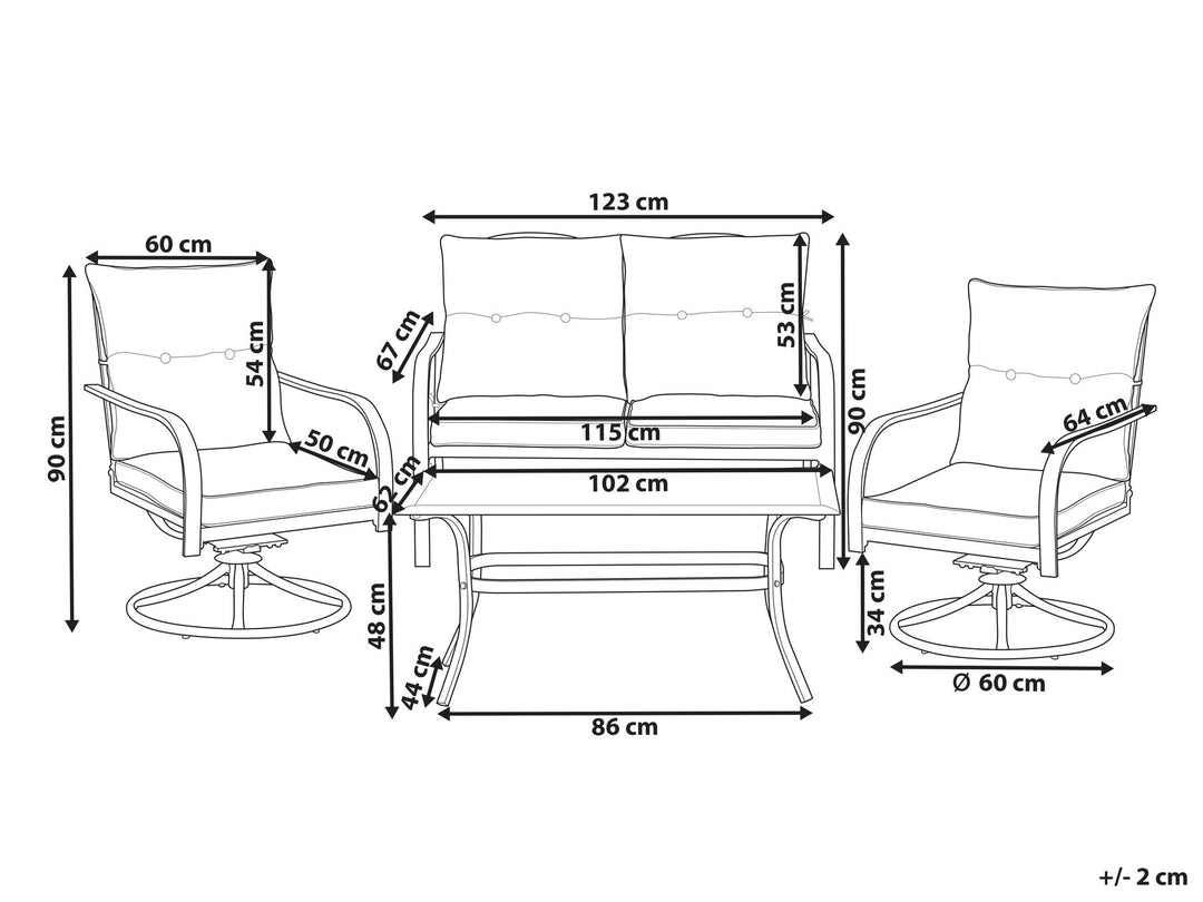 Mestrino Garden Lounge Set with Table 4 Seater Metal Beige