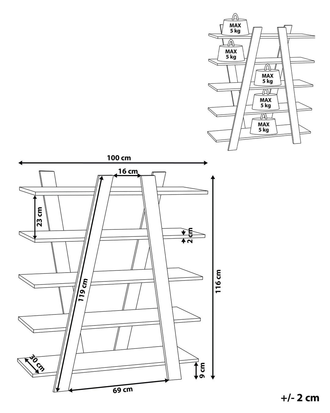 5 Tier Shelving Unit 116 cm White Alma