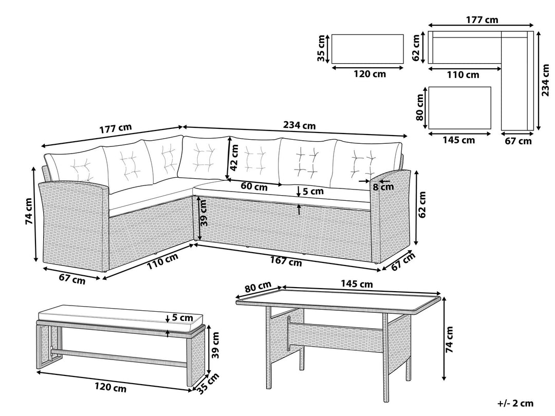 Viterbo Garden Lounge Set with Table 8 Seater with Cushions PE Rattan Grey