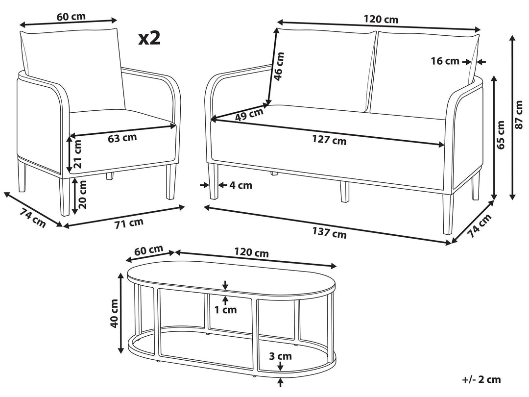 Montefalco Garden Lounge Set with Table 4 Seater Metal White