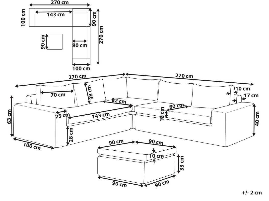 Palermo Garden Corner Sofa with Ottoman 6 Seater Modular PE Rattan Brown
