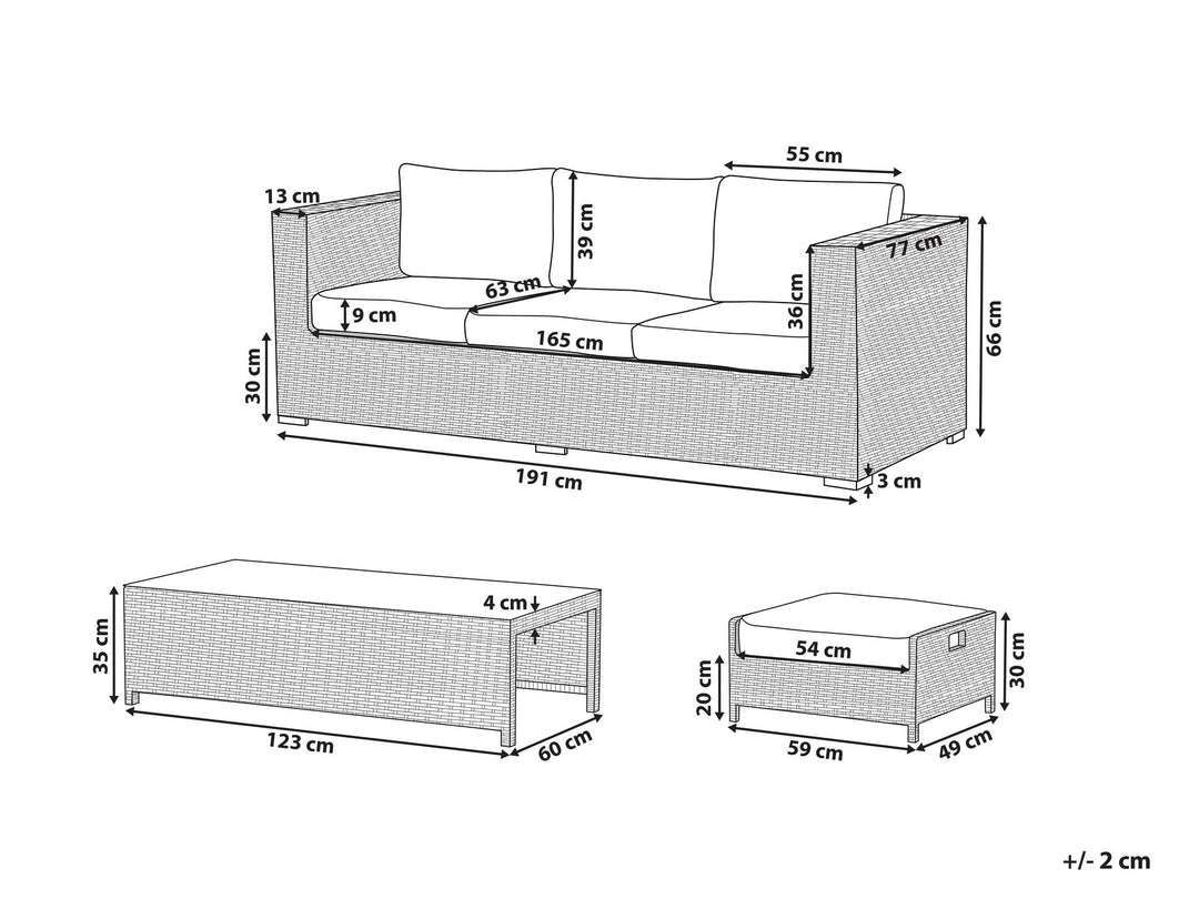 Belluno Garden Lounge Set with Table and Ottoman 5 Seater PE Rattan White