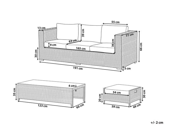 Belluno Garden Lounge Set with Table and Ottoman 5 Seater PE Rattan White