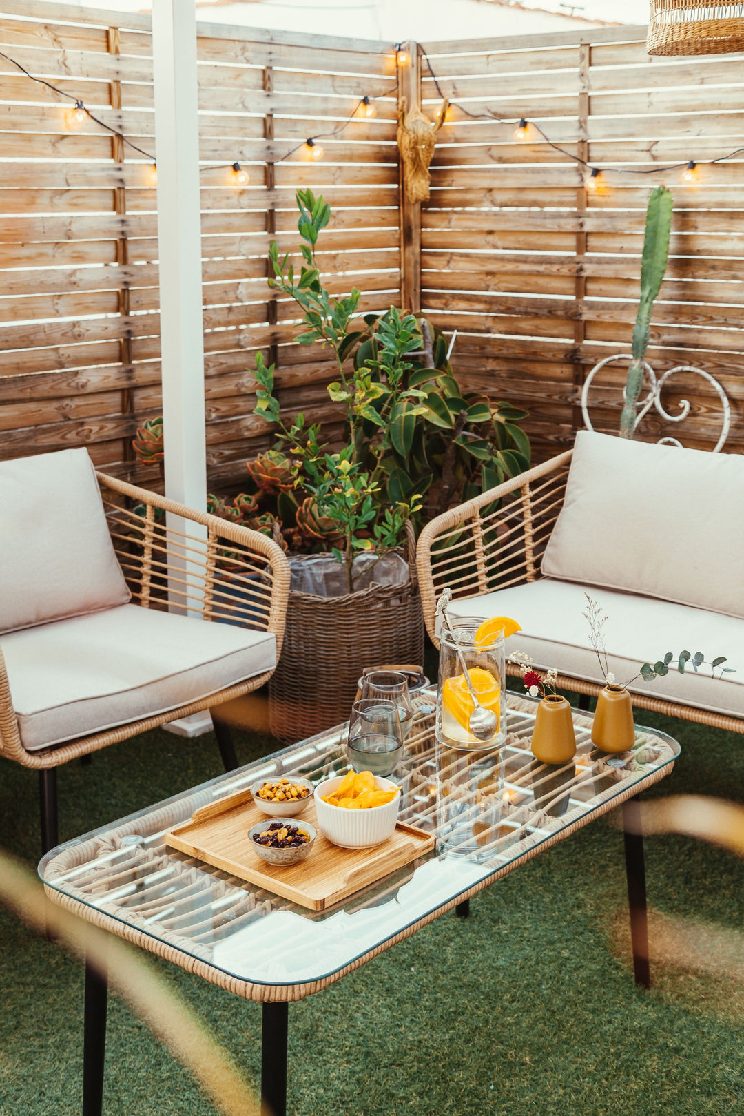 Corinth II Garden Lounge Set with Table 4 Seater PE Rattan Natural