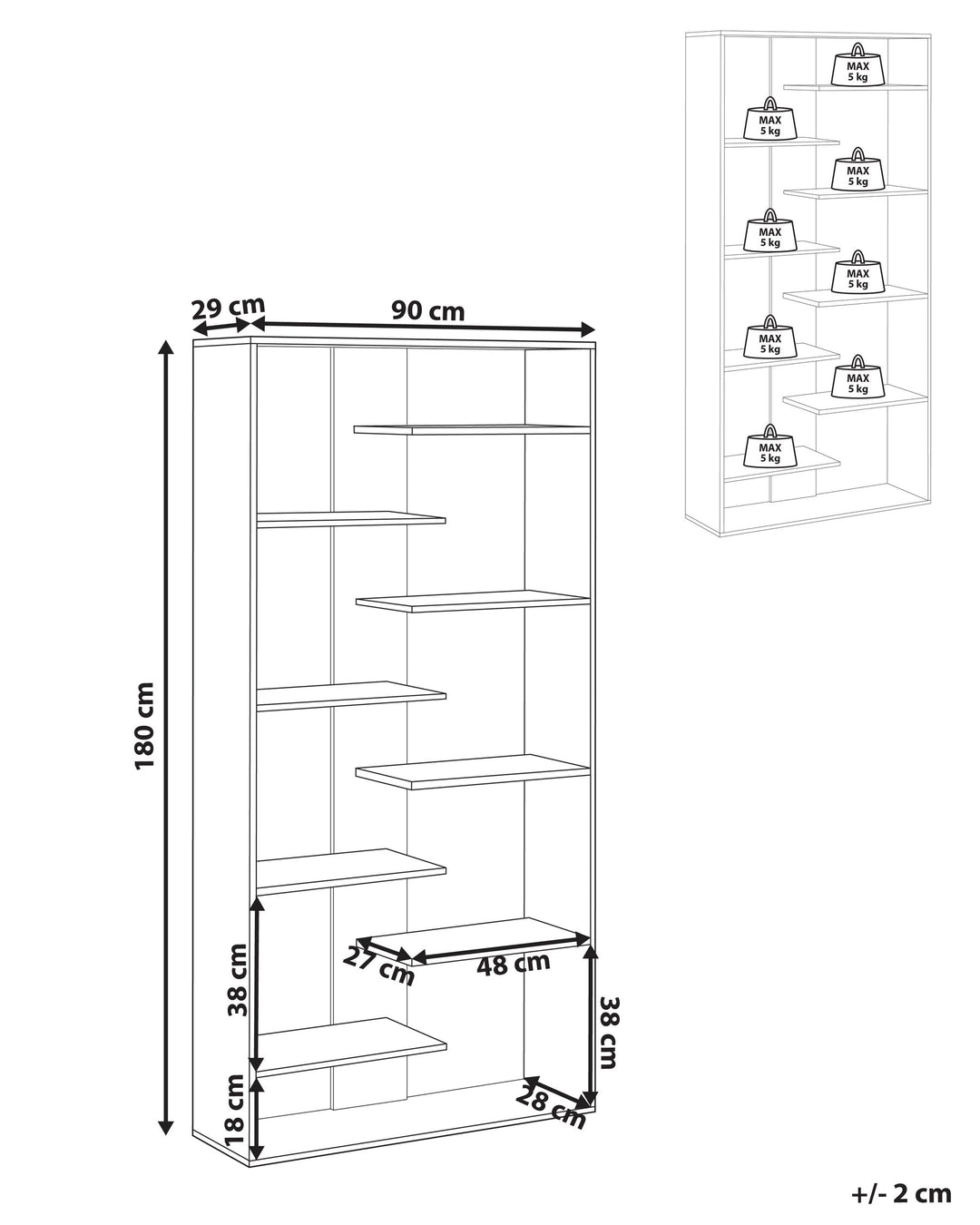 8 Tier Bookcase 180 cm White Lorayn