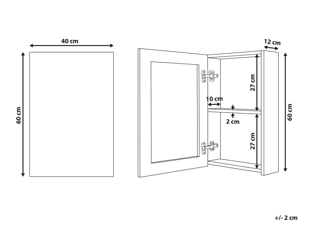 Bathroom Wall Mounted Mirror Cabinet 40 cm 60 cm White Primavera