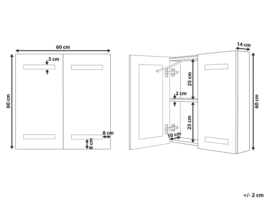 Bathroom Wall Mounted Mirror Cabinet LED 60 cm 60 cm White Talagapa