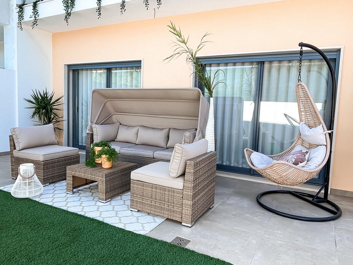 Coccolia Garden Lounge Set with Table 5 Seater Modular PE Rattan Beige