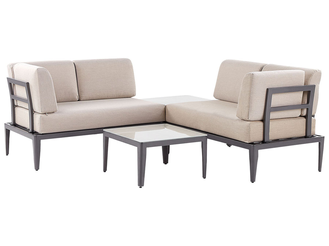 Rima III Garden Corner Sofa with Table 6 Seater Left Hand Modular Metal Beige
