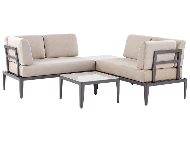 Rima III Garden Corner Sofa with Table 6 Seater Left Hand Modular Metal Beige