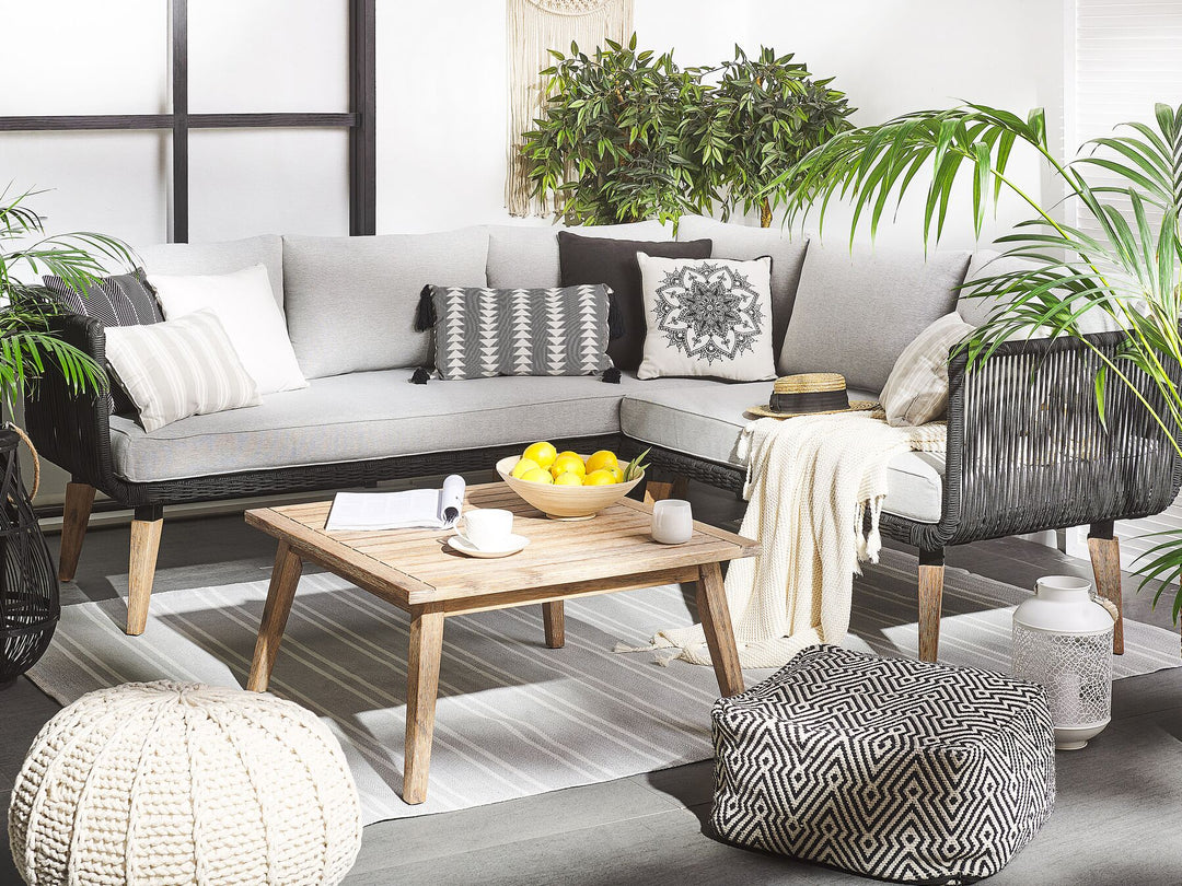 Alcamo Garden Corner Sofa with Table 5 Seater Left Hand Acacia Wood Black