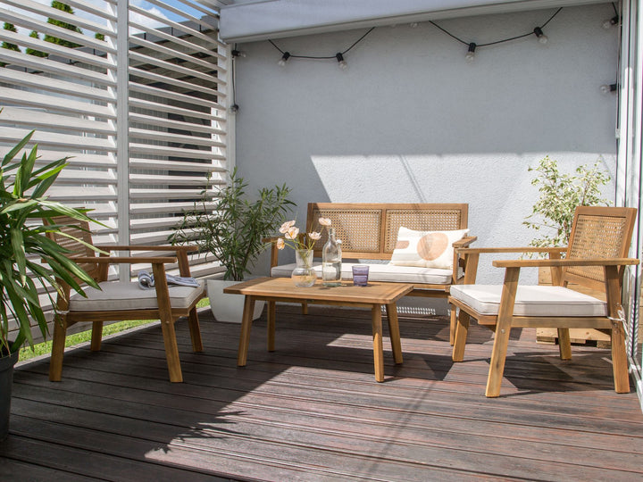 Arenella Garden Lounge Set with Table 4 Seater Certified Acacia Wood Light Beige
