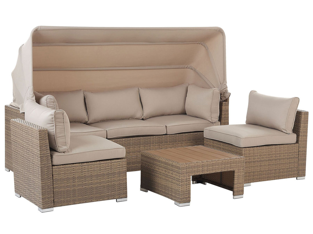 Coccolia Garden Lounge Set with Table 5 Seater Modular PE Rattan Beige
