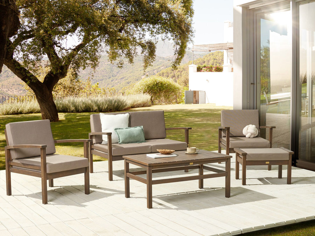 Manila Garden Lounge Set with Table 4 Seater Certified Acacia Wood Dark Brown