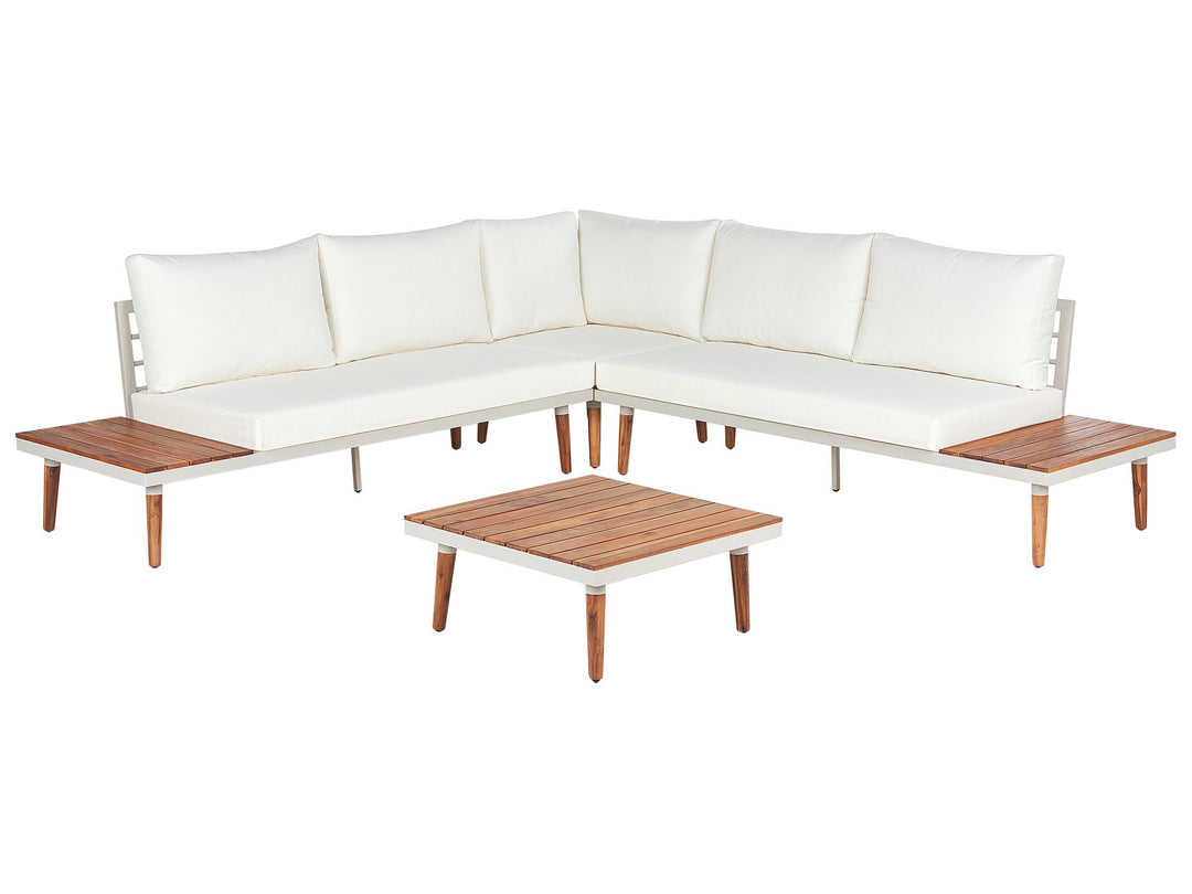 Corato Garden Corner Sofa with Table 5 Seater Acacia Wood Off-White