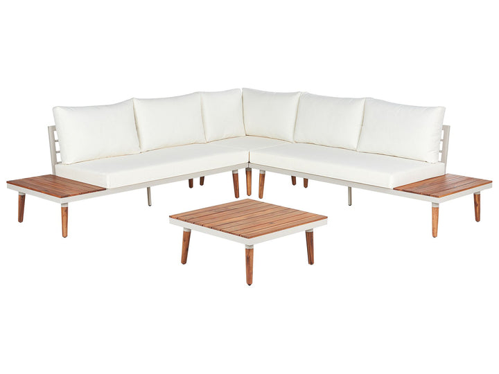 Corato Garden Corner Sofa with Table 5 Seater Acacia Wood Off-White