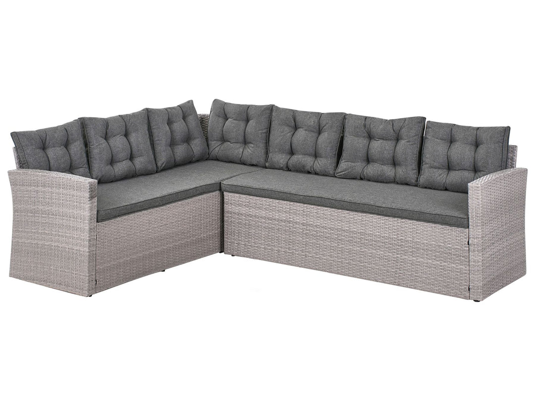 Viterbo 8 Seater PE Rattan Garden Corner Sofa with Bench Grey