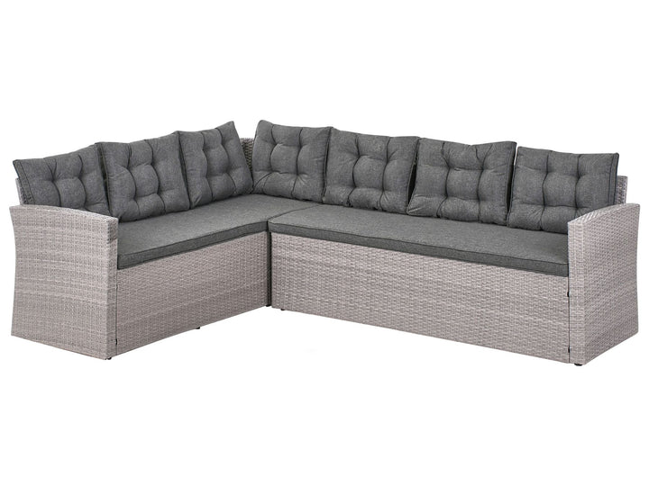 Viterbo 8 Seater PE Rattan Garden Corner Sofa with Bench Grey