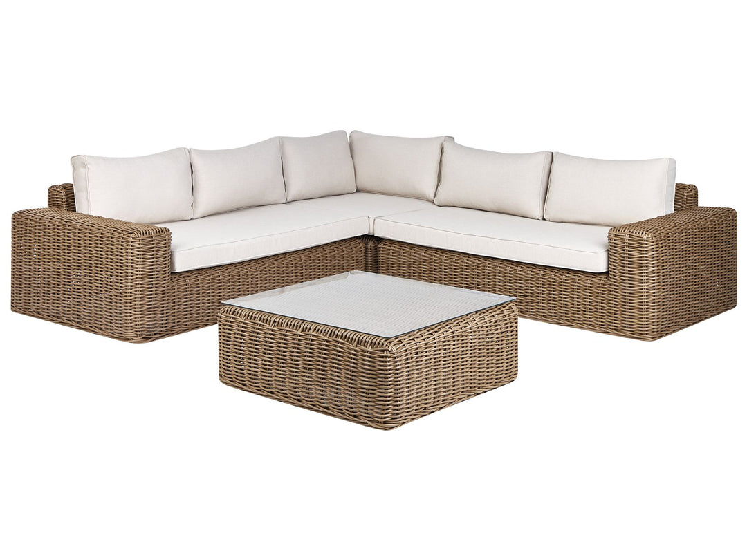 Palermo Garden Corner Sofa with Ottoman 6 Seater Modular PE Rattan Brown