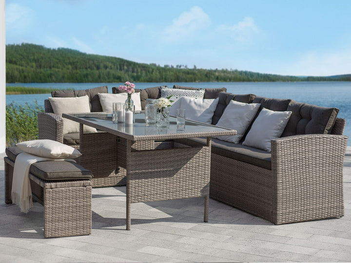 Viterbo Garden Lounge Set with Table 8 Seater with Cushions PE Rattan Grey