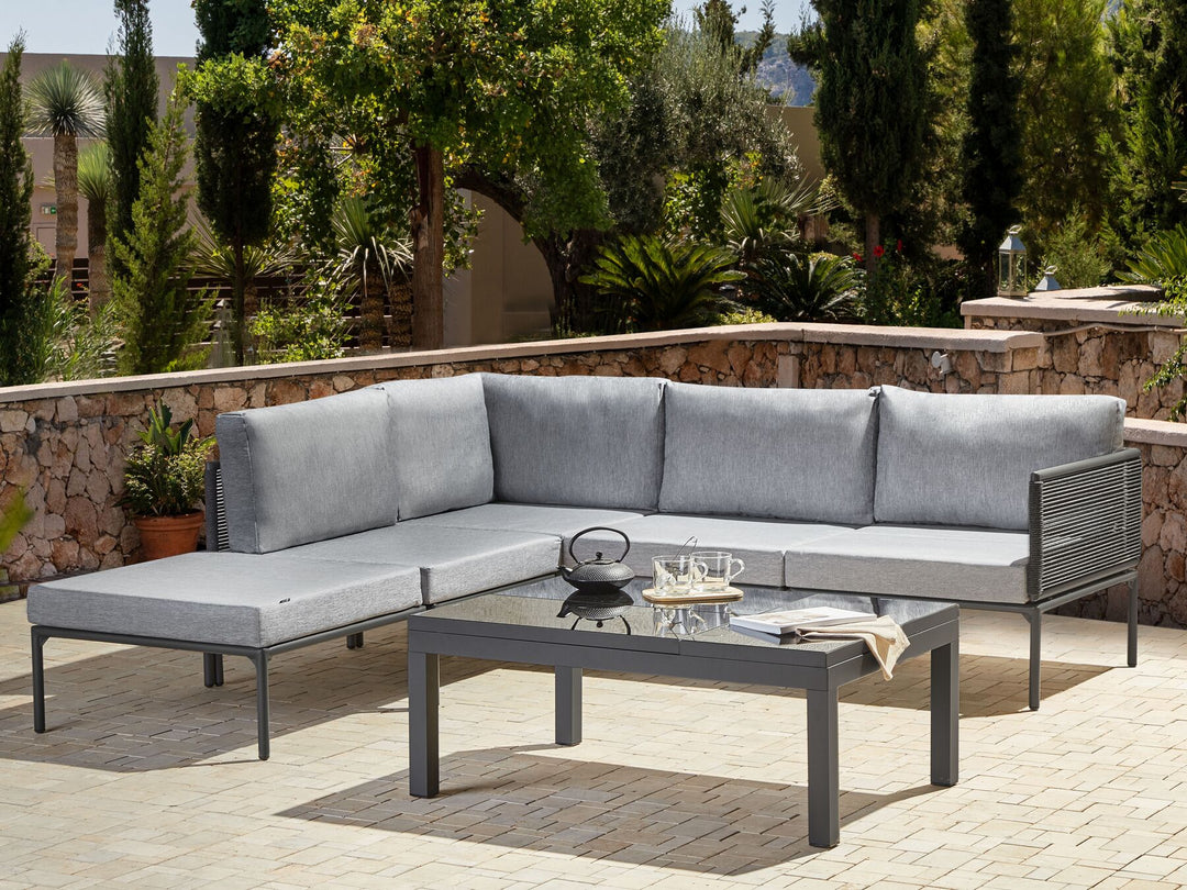 Forano Garden Corner Sofa with Table 6 Seater Metal Grey