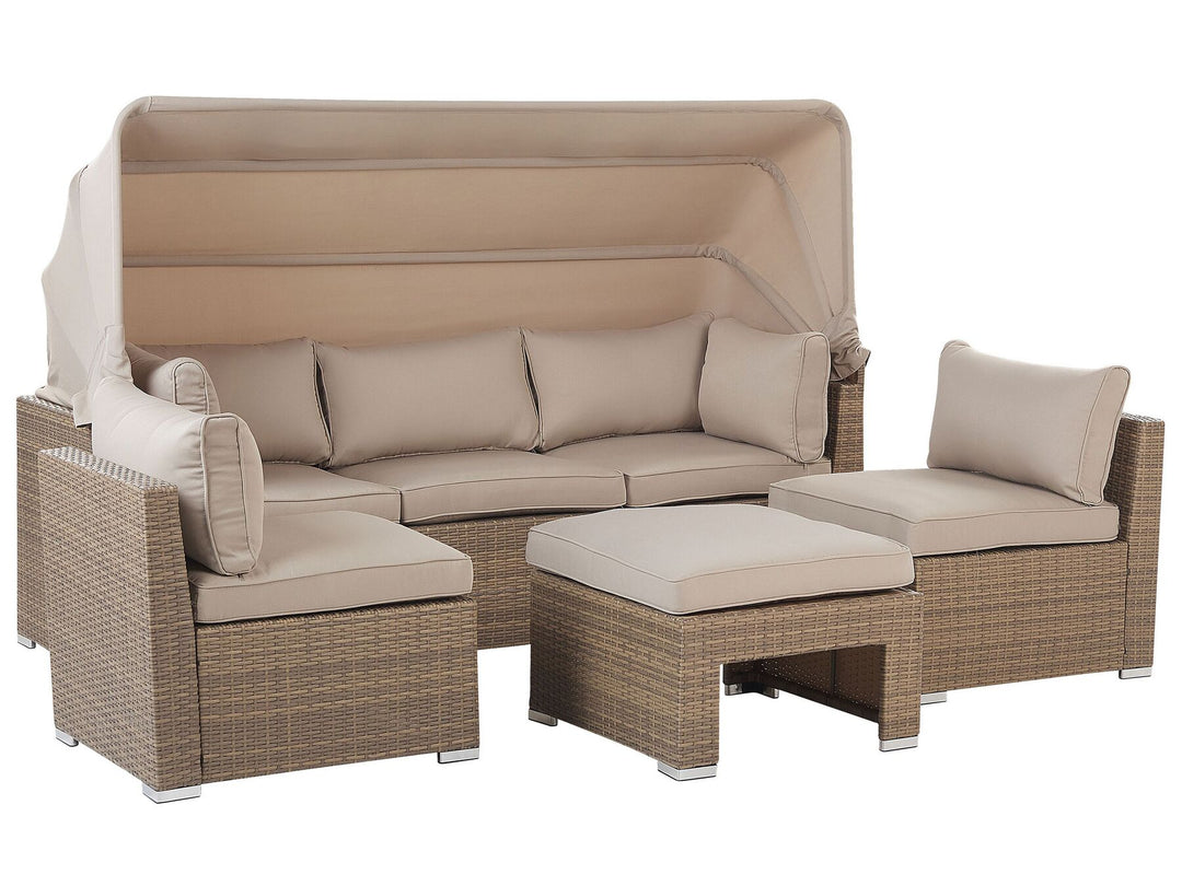 Coccolia Garden Lounge Set with Table 5 Seater Modular PE Rattan Beige