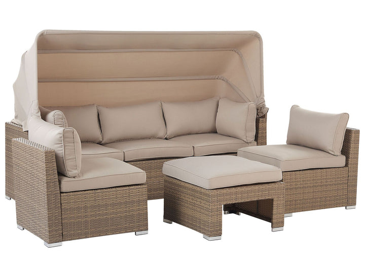 Coccolia Garden Lounge Set with Table 5 Seater Modular PE Rattan Beige