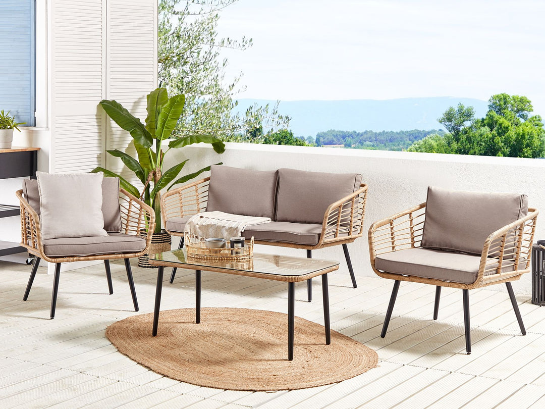 Corinth II Garden Lounge Set with Table 4 Seater PE Rattan Natural