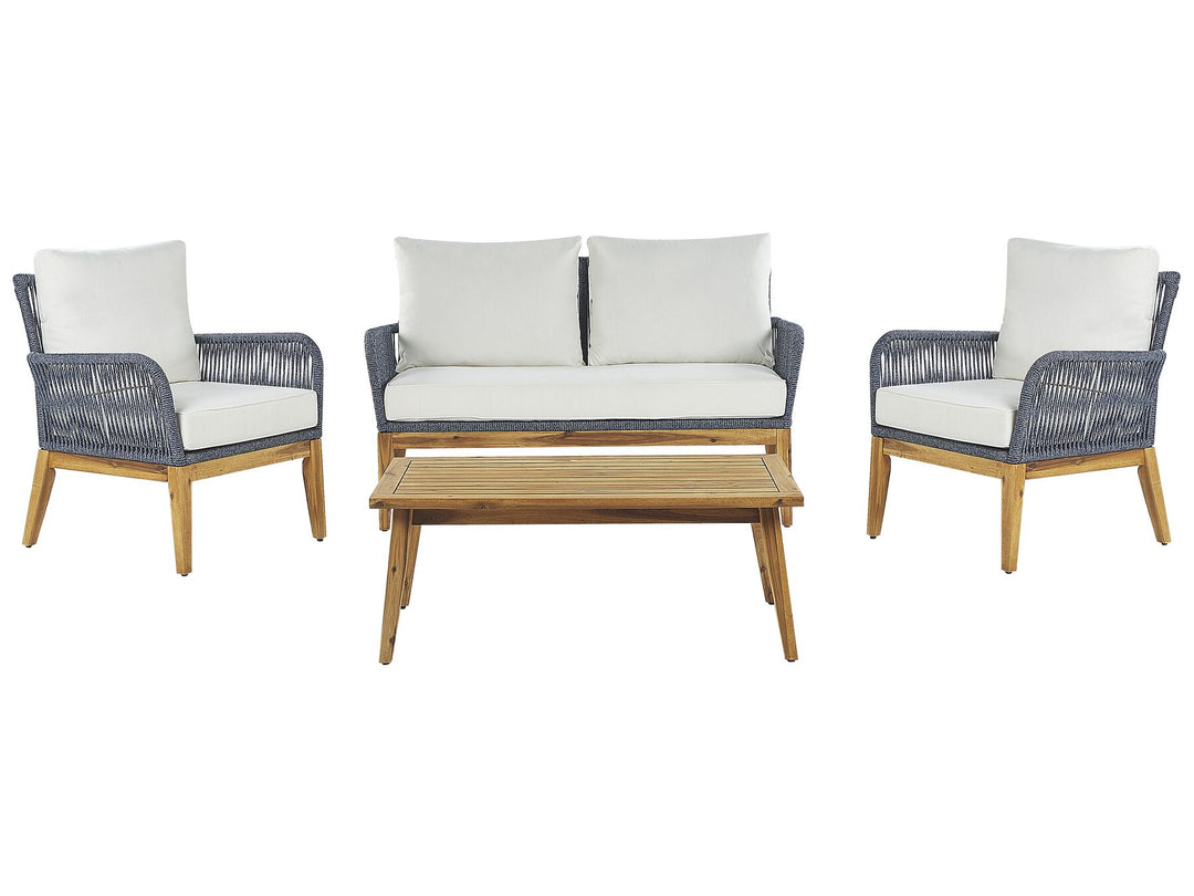 Merano Garden Lounge Set with Table 4 Seater Acacia Wood Off-White