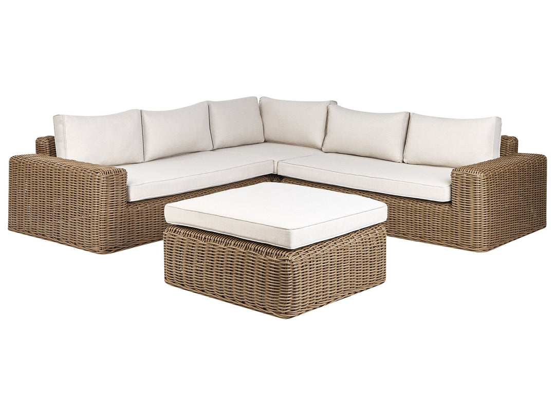 Palermo Garden Corner Sofa with Ottoman 6 Seater Modular PE Rattan Brown