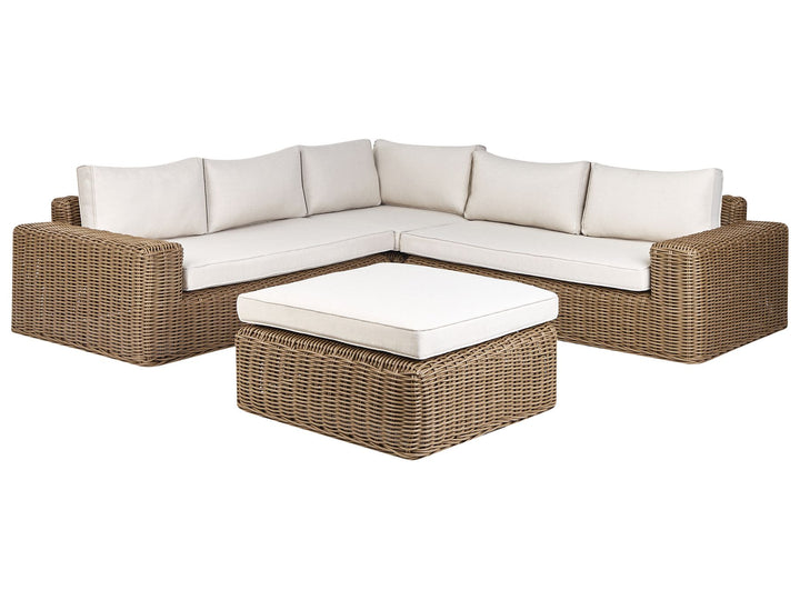 Palermo Garden Corner Sofa with Ottoman 6 Seater Modular PE Rattan Brown