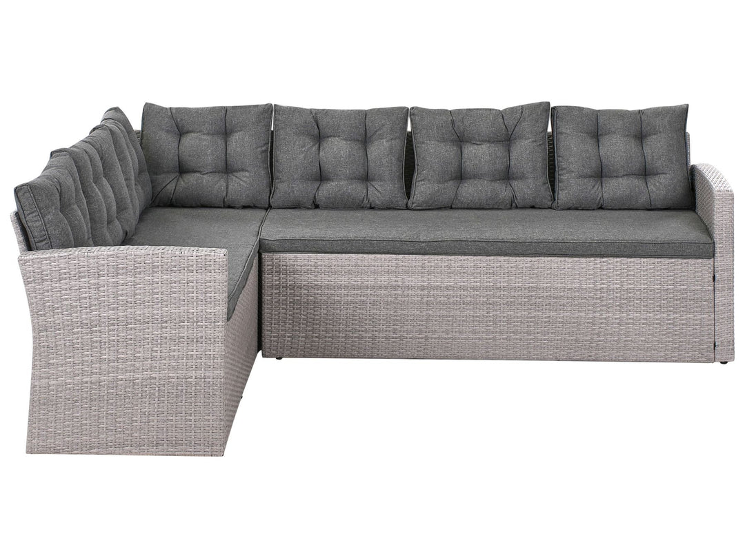 Viterbo 8 Seater PE Rattan Garden Corner Sofa with Bench Grey