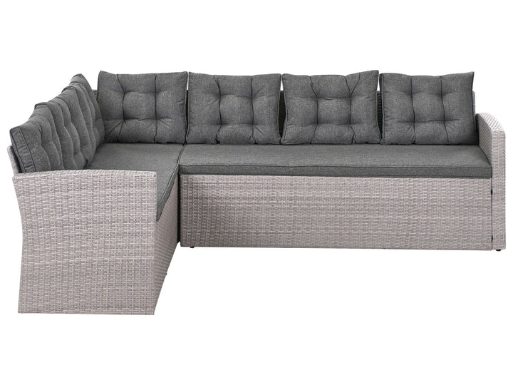 Viterbo 8 Seater PE Rattan Garden Corner Sofa with Bench Grey
