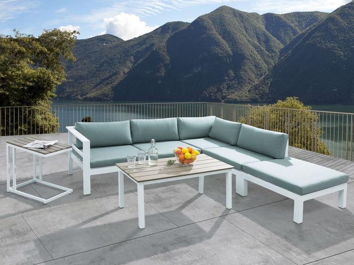 Messina Garden Corner Sofa with Table 5 Seater Left Hand Metal Green