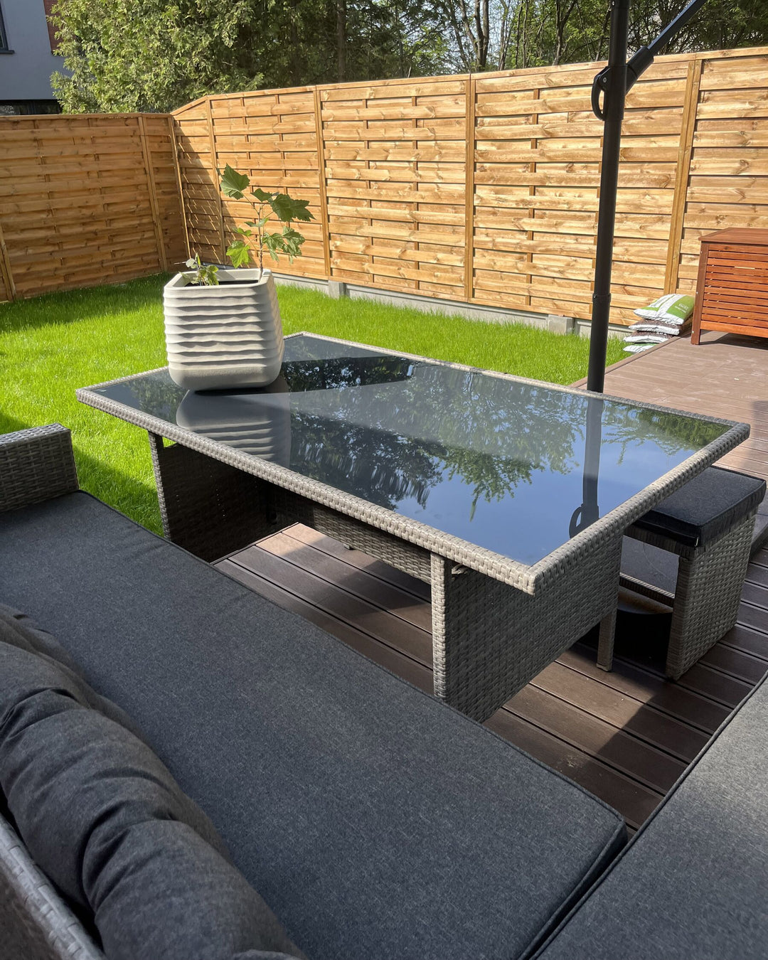 Viterbo Garden Lounge Set with Table 8 Seater with Cushions PE Rattan Grey