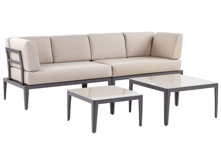Rima III Garden Corner Sofa with Table 6 Seater Left Hand Modular Metal Beige