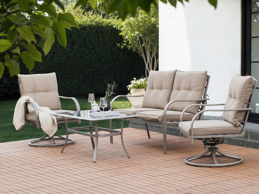 Mestrino Garden Lounge Set with Table 4 Seater Metal Beige