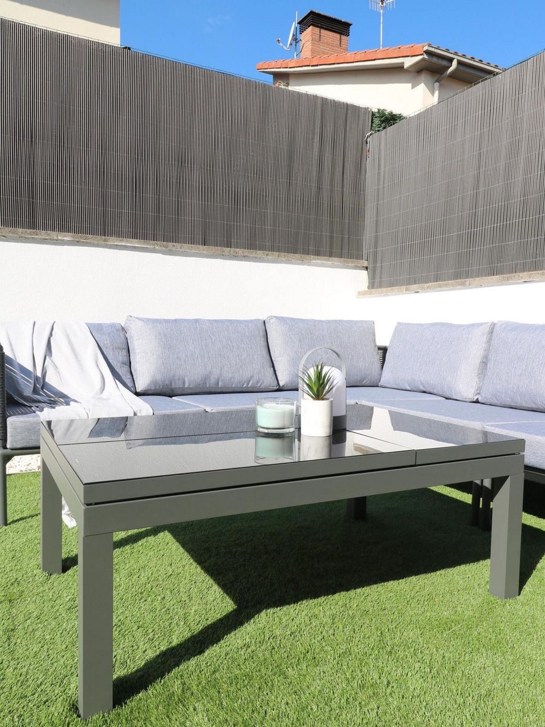 Forano Garden Corner Sofa with Table 6 Seater Metal Grey