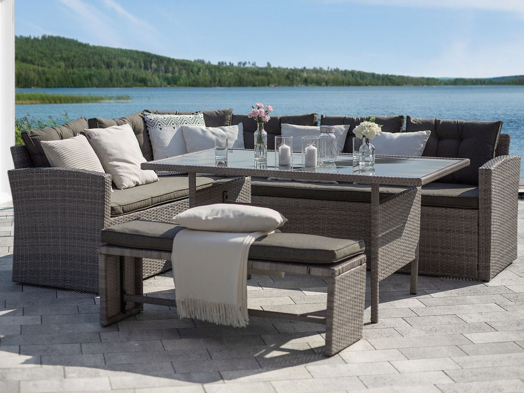 Viterbo Garden Lounge Set with Table 8 Seater with Cushions PE Rattan Grey