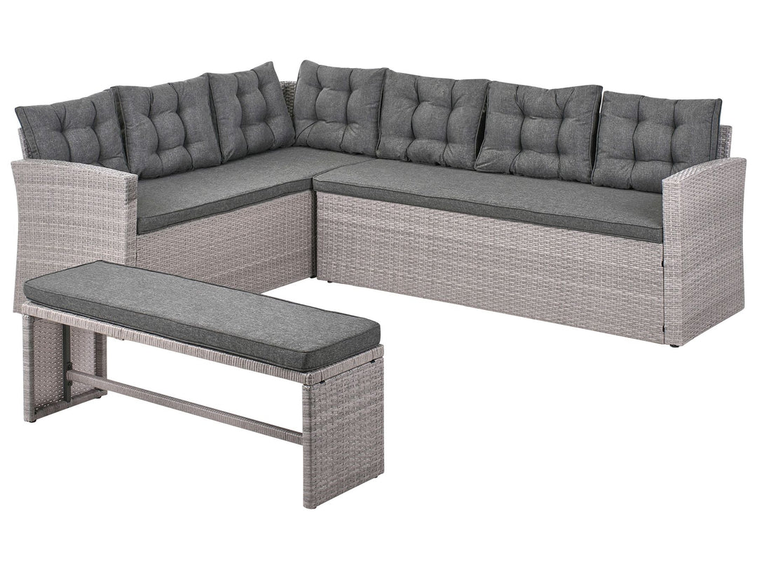 Viterbo 8 Seater PE Rattan Garden Corner Sofa with Bench Grey