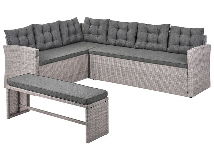 Viterbo 8 Seater PE Rattan Garden Corner Sofa with Bench Grey